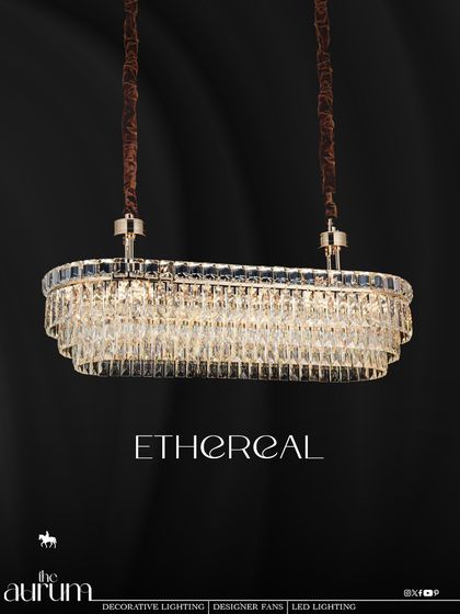 This linear version of the 'Ethereal' chandelier is perfect for illuminating rectangular dining tables or kitchen islands. It provides the same crystal opulence as its round counterpart but in a form that complements linear spaces.