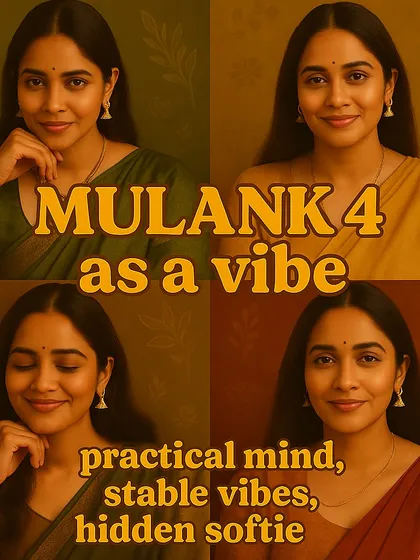 This graphic describes the energy of Mulank 4. It represents a practical mind and stable vibes, but also reveals a hidden soft side that I can help you explore in a personal reading.