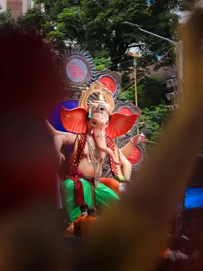 A shot from within the crowd, looking up at the idol. This perspective makes you feel like you are right there, part of the celebration.