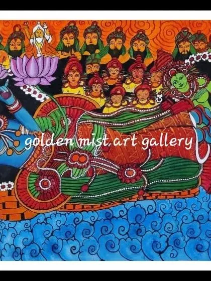 This is my retouched Ananthasayanam painting, showing Lord Vishnu reclining on the serpent Anantha. It's a very complex and spiritual piece.