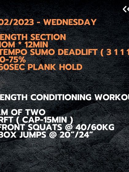 This workout combines tempo sumo deadlifts with a partner conditioning piece. The tempo work builds control and strength, while the team workout with front squats and box jumps is a great metabolic finisher.