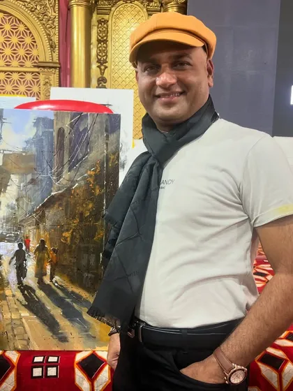 Posing with my completed acrylic landscape after a live demonstration for art teachers at the Art Summit in Nandurbar. It is always a joy to share my techniques and connect with fellow educators who are shaping the next generation of artists.