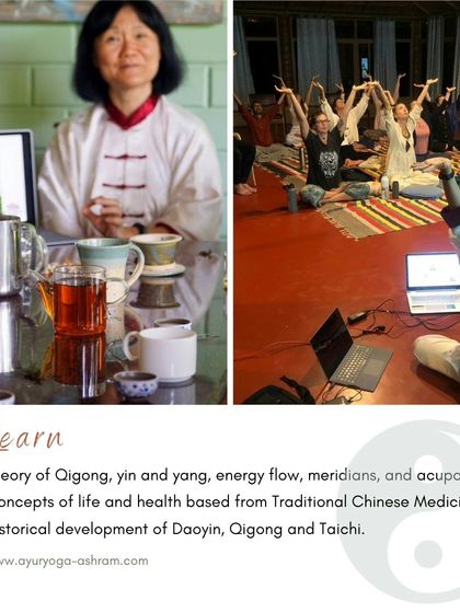 Captions will provide specific details about each retreat, its facilitators, and the daily activities, as seen in the media (e.g., "Learn the theory of Qigong and Traditional Chinese Medicine," "A serendipitous meeting at our ashram led to the creation of our Yin Yang Yoga retreat," "Daily offerings at our Bhakti retreat include kirtan and ecstatic dance.").