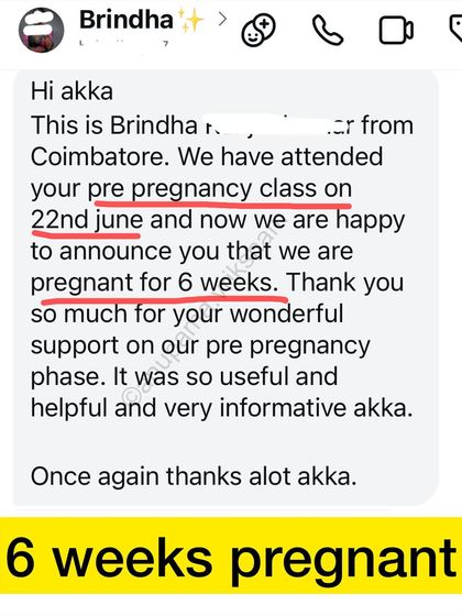 This student from my June class is now 6 weeks pregnant. She found the support and information in the pre-pregnancy phase very useful and helpful.