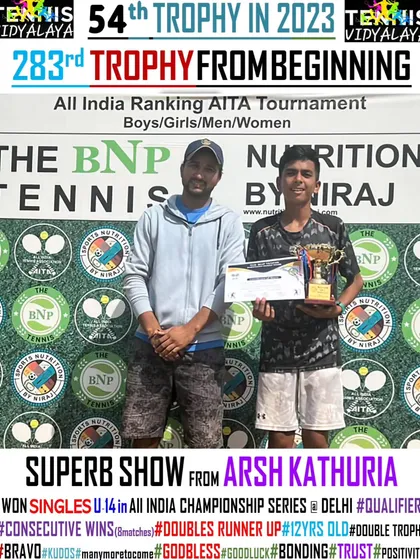 A superb show from Arsh Kathuria, winning the Singles U-14 in the All India Championship Series in Delhi as a qualifier.