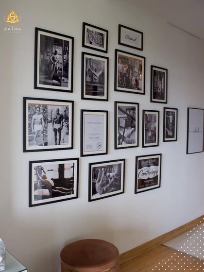This wall is my tribute to the roots of Pilates. It features historical photos and my certification, connecting our modern practice to its rich, authentic lineage.
