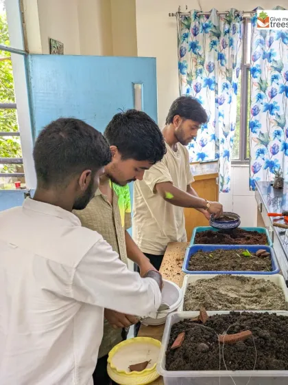 Students get their hands dirty, mixing the perfect soil composition for their bonsai. Understanding soil is a fundamental aspect of our horticulture training.