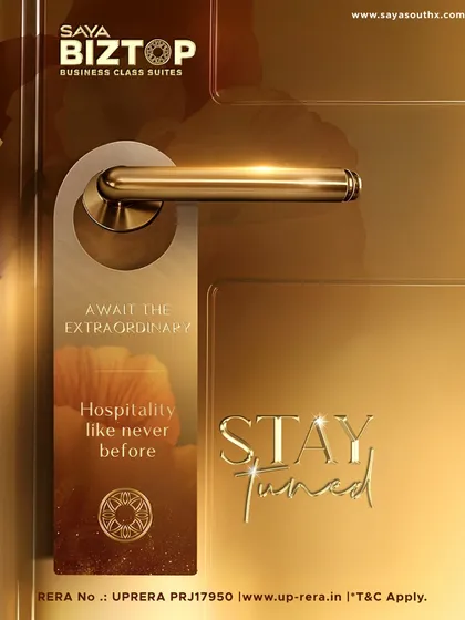 "Await the Extraordinary." A teaser image for our partnership at Saya Biztop, promising a new era of business luxury and hospitality like never before at Saya South X.