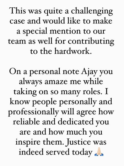 A personal note on a significant professional victory. Our success is always a team effort, and we are incredibly proud of the dedication shown by everyone involved in achieving this outcome.