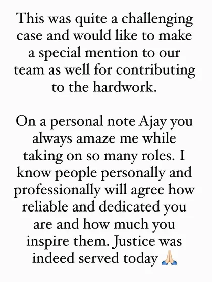 A personal note on a significant professional victory. Our success is always a team effort, and we are incredibly proud of the dedication shown by everyone involved in achieving this outcome.