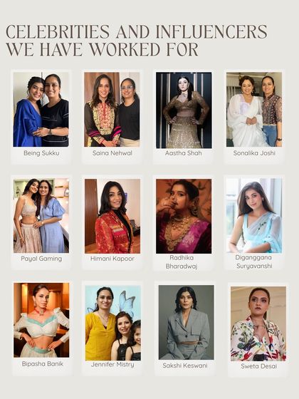 I've had the privilege of working with many talented celebrities and influencers over the years. This is a collage of some of the amazing people I've worked with, from Saina Nehwal to Bipasha Basu.
