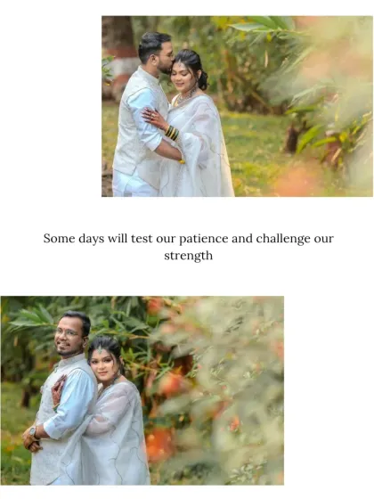 A tender moment captured in a beautiful garden. The couple, dressed in coordinated white outfits, stands out beautifully against the vibrant greenery, creating a serene and elegant portrait.