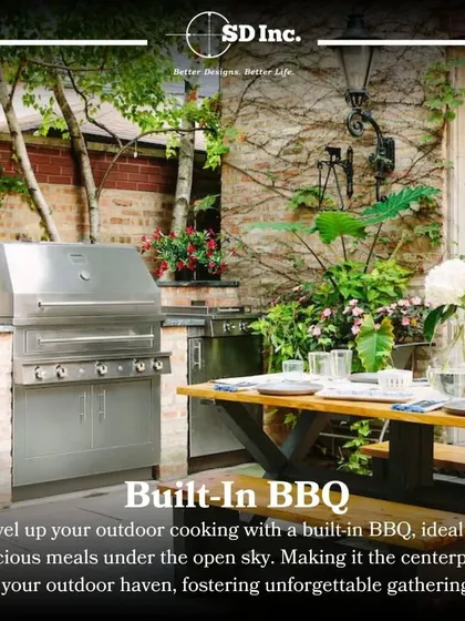 Level up your outdoor entertaining with a built-in BBQ station. It becomes the centerpiece of your backyard gatherings, perfect for cooking delicious meals under the open sky.