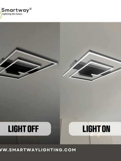 A simple before and after to show how our modern square ceiling light transforms a space. It's a sleek, low-profile design that provides excellent illumination.