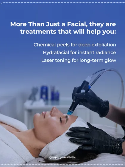 Our treatments are more than just facials. For dullness and pigmentation, I use chemical peels for deep exfoliation, HydraFacial for instant radiance, and laser toning for a long-term glow.