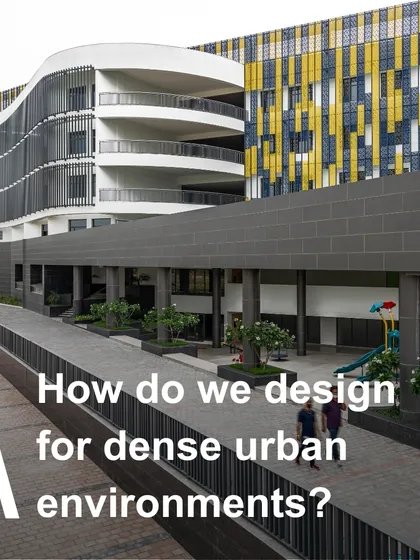This image promotes our writing on designing for dense urban environments. The school's design creatively uses its footprint, with elevated walkways and multi-level play areas, turning the constraints of urban density into an architectural opportunity.