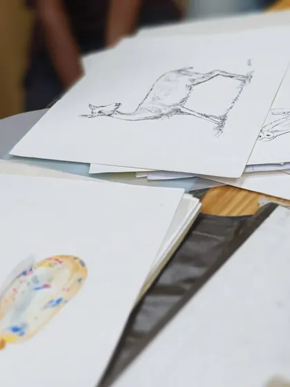 A stack of practice sketches from our classes. We emphasize process over perfection, and consistent practice in drawing and sketching is the bedrock of all great art.