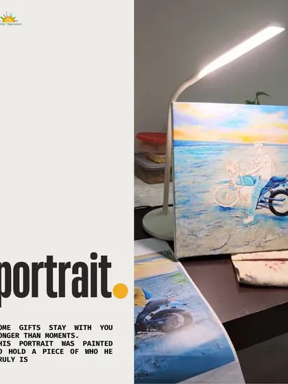This image shows the portrait in my studio, a work in progress illuminated by my desk lamp. It highlights the journey of creating a piece of art that is meant to be more than just a gift, but a lasting memory that holds a piece of who someone truly is.