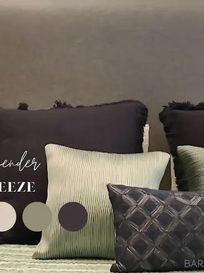 A lavender breeze. The color palette for this textile combination, featuring soft greens and deep purples, creates a calming and sophisticated feel.