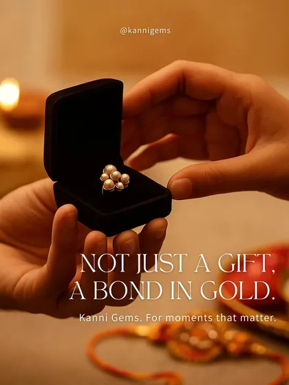 This Raksha Bandhan, gift her more than just jewellery. Gift her a bond in gold. This delicate pearl cluster ring, held in a box, is a memory and a moment crafted to celebrate your unique connection.