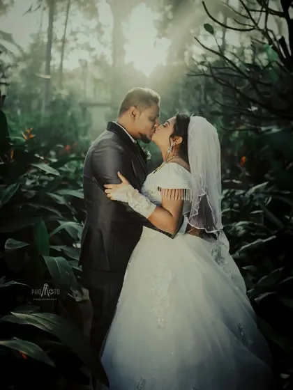 A fairytale moment captured in a misty forest. Whether it's a grand church or a serene natural landscape, we find the magic in every location for your Christian wedding.