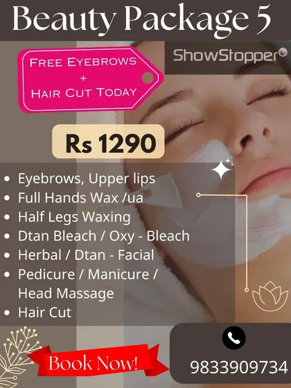 This is one of my most popular packages, offering a full suite of services from waxing and threading to a facial, bleach, and your choice of a pedicure, manicure, or head massage.
