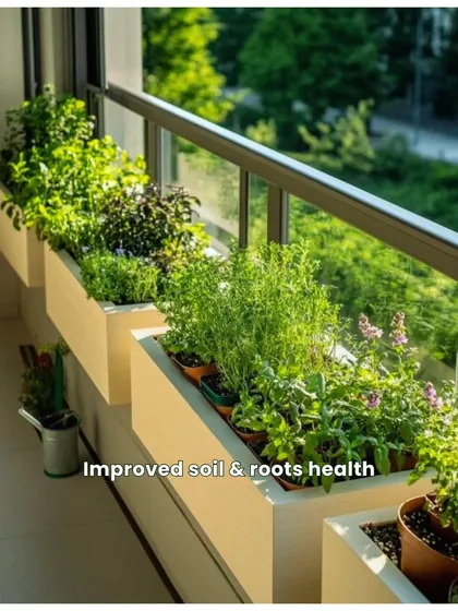 A simple balcony can become a productive and beautiful herb garden. We focus on improving soil and root health to ensure your plants, like the basil and thyme seen here, are not just surviving but thriving.