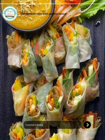 Freshly made Vietnamese rolls with a creamy peanut sauce. This is one of my favorite light and healthy snacks to prepare.