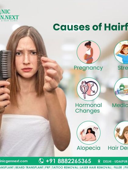 Hair fall in women can be caused by many factors, including pregnancy, stress, hormonal changes, and medications. I can help diagnose the cause and recommend the right treatment plan.