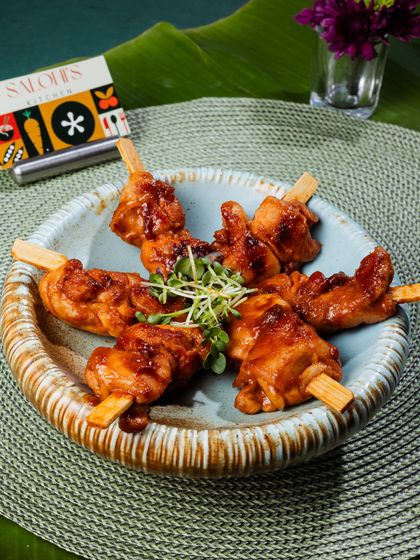 My new Gochujang Chicken Satay, a perfect blend of bold Korean flavors on a tender chicken skewer. It's a spicy and savory delight for any event.