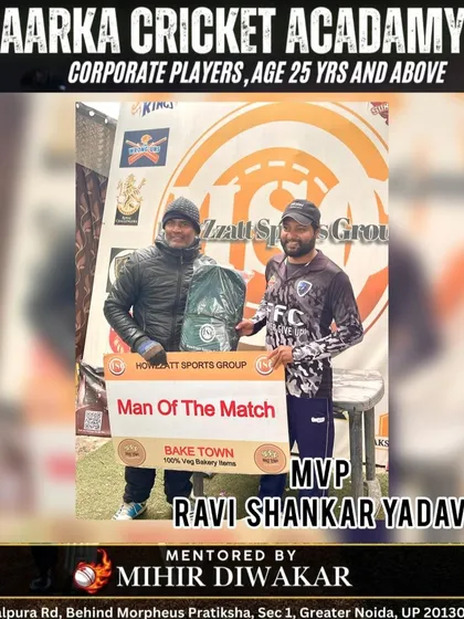 Another one of our corporate players, Ravi Shankar Yadav, recognized as the Man of the Match. We provide the platform and coaching for working professionals to excel and get the recognition they deserve.