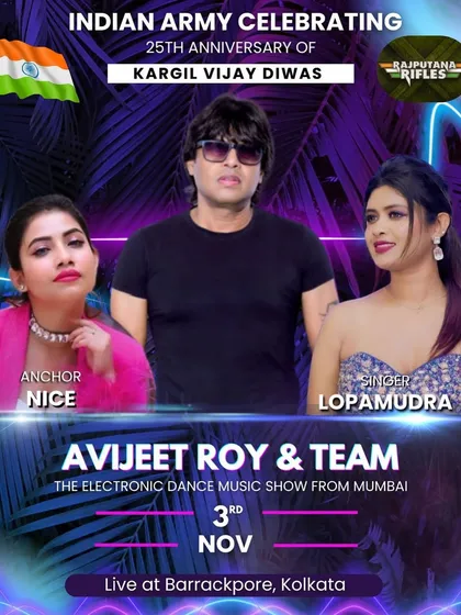 The poster for our electronic dance music show for the Indian Army in Kolkata, celebrating 25 years of Kargil Vijay Diwas.