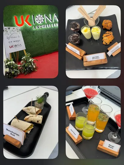 This collage showcases the variety we provided for a UK Realty channel partner meet. It highlights our ability to serve diverse items like Manchurian Rolls, assorted mocktails, and elegant desserts for large corporate gatherings.