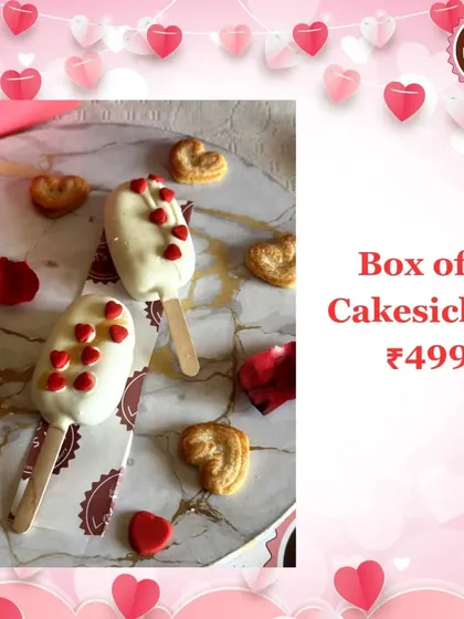 My Valentine's Day Cakesickles are a sweet and romantic treat. These cake pops are coated in white chocolate and decorated with tiny red hearts, available in a box of four.