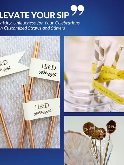 More examples of our custom straw and stirrer designs, featuring monograms and unique shapes.