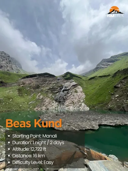The Beas Kund trek is an easy 16 km journey over 2 days, taking you to an altitude of 12,772 ft.