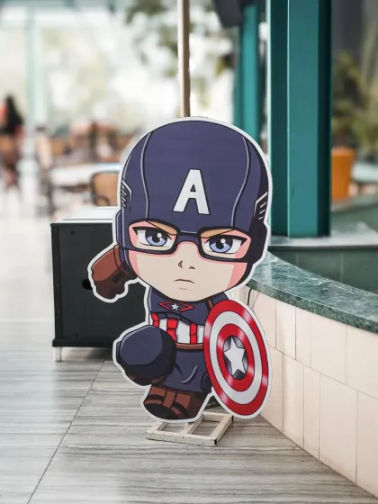 Captain America is here to celebrate! We use high-quality, cute character cutouts to decorate the party space and create great photo opportunities.