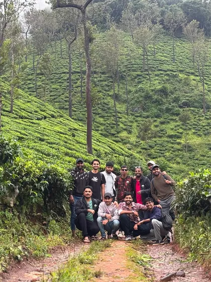 Our group walking through a tea plantation on the way to Bandaje Falls.
