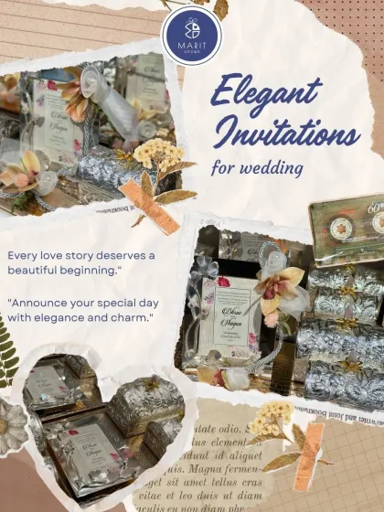 A collage showcasing my elegant wedding invitations. It emphasizes that every love story deserves a beautiful beginning, with designs that are charming and sophisticated.