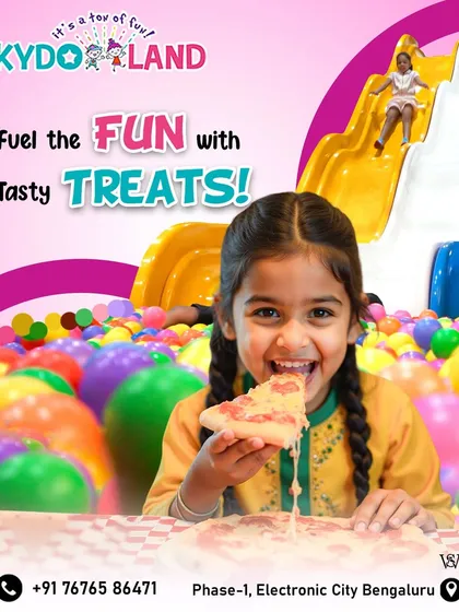 After all the running and playing, kids need to refuel. My party packages include tasty treats like this cheesy pizza, served right from our in-house cafe, so the fun doesn't have to stop for a moment.
