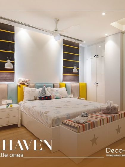 A haven for little ones where dreams take flight. This cozy kids' room is designed to let them play, dream, and grow in style, with a colourful headboard and smart storage solutions.