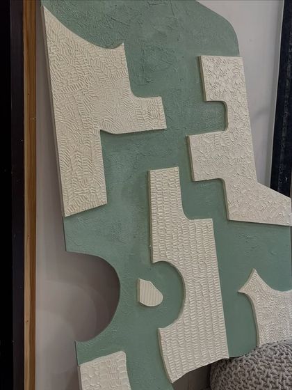 The full 5ft x 2.5ft textured piece before installation. This artwork is made on an MDF board, which allows me to create unique, non-rectangular shapes.