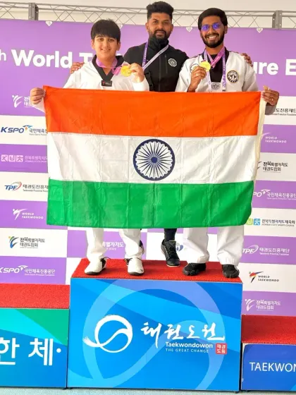 A moment of immense pride for our academy and for India. Our students, Yusuf and Likith, clinch Gold Medals in Poomsae and Kyorugi at the World Taekwondo Cultural Expo in South Korea.
