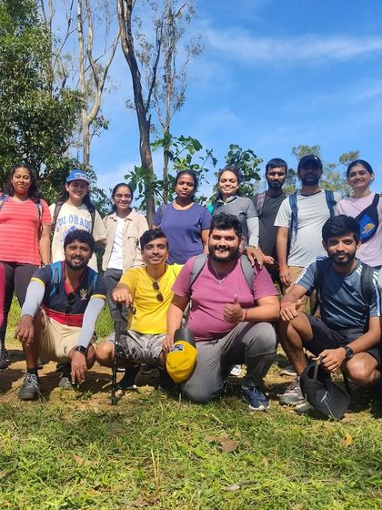 A group photo from a Kurinjal trek, showing the happy and tired faces of our adventurers.