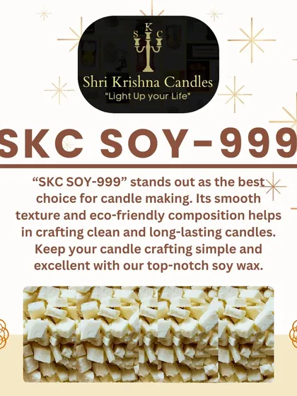 This graphic highlights the key benefits of my SKC SOY-999 wax. It's a favorite among candle makers because it's reliable, easy to work with, and produces professional results.