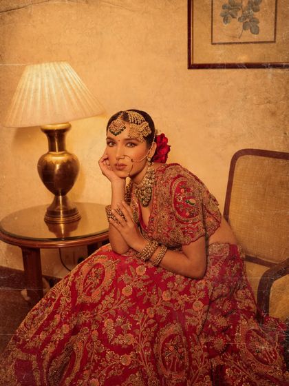A vintage-toned photo of the Nazaakat bride, adding a timeless, old-world charm to the look.