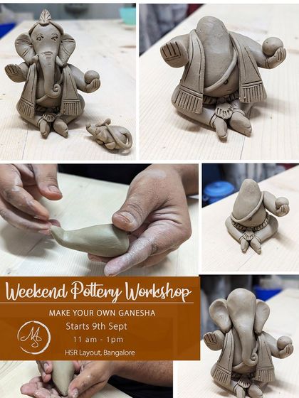 This graphic shows the step-by-step process of making your own Ganesha in our popular weekend workshop.