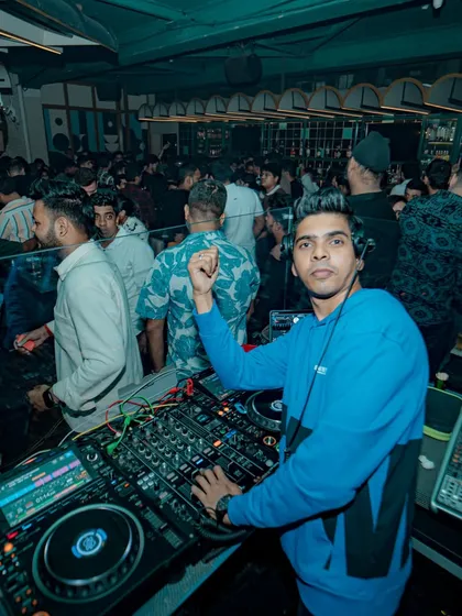 A look from the DJ booth at the packed dance floor.