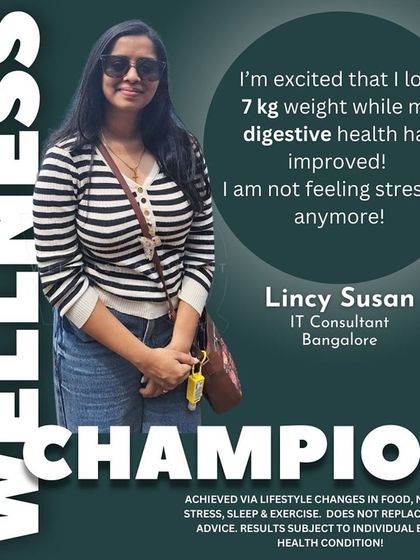 Lincy, an IT professional, turned her fitness resolution into reality. She lost over 7 kg, her facial fat reduced, and her period cramps significantly improved, enhancing her overall quality of life.