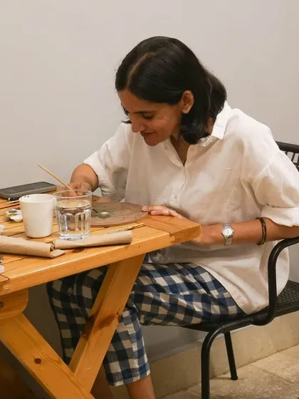 A moment of quiet concentration during our art workshop. It’s a chance to slow down and connect with your creative side.